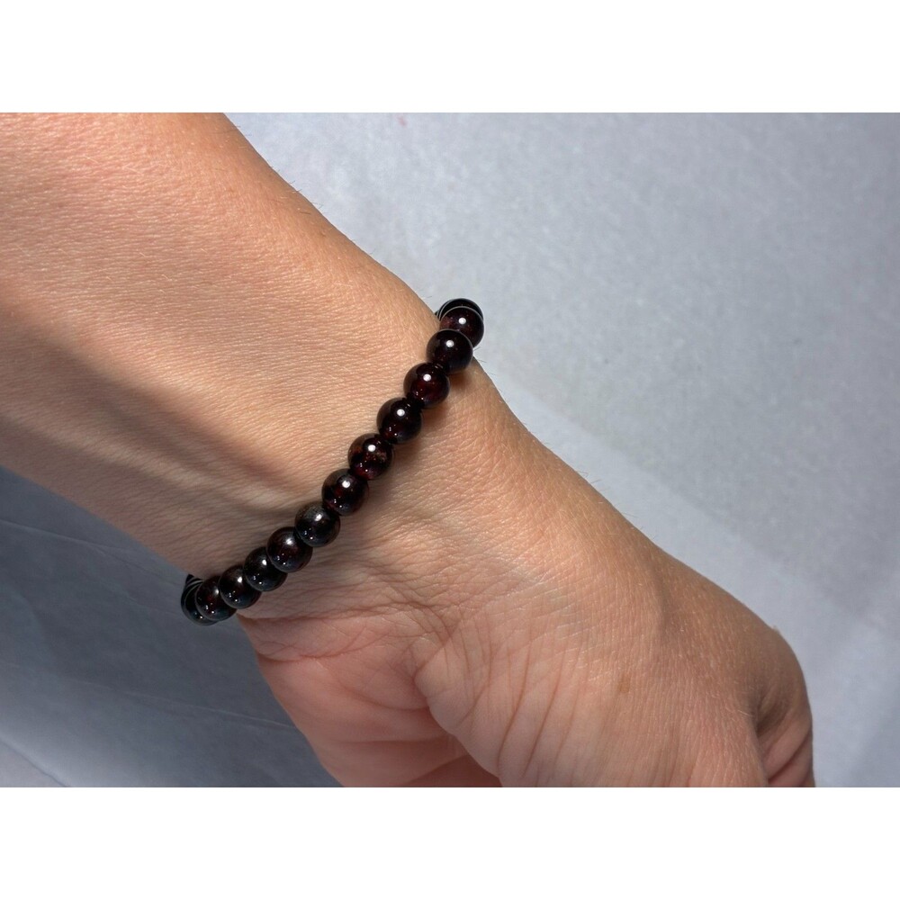 Natural Garnet Gemstone Stretch Bracelet 8mm Round Bead Dark Red Unisex